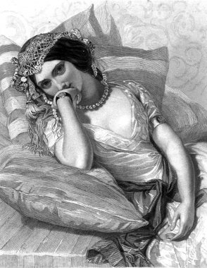 Güzel bir kızın Vintage illüstrasyon.