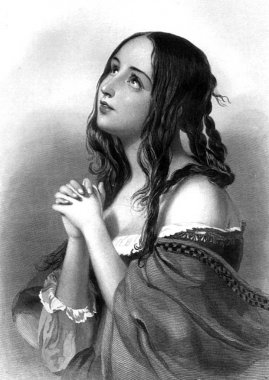 Güzel bir kızın Vintage illüstrasyon.