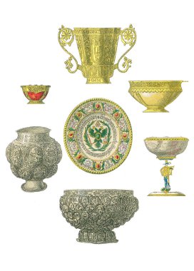 Kraliyet tabaklar, kaseler ve bardak.