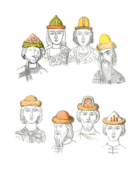 Sapkak-10-13 században orosz férfiak. — Stock Fotó