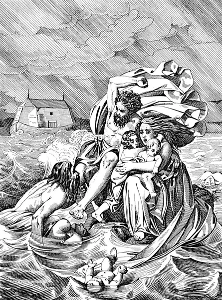Mito de inundação. Ilustração em preto e branco — Fotografia de Stock