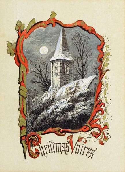 Рождественская ретро тема. Церковь ночью — стоковое фото