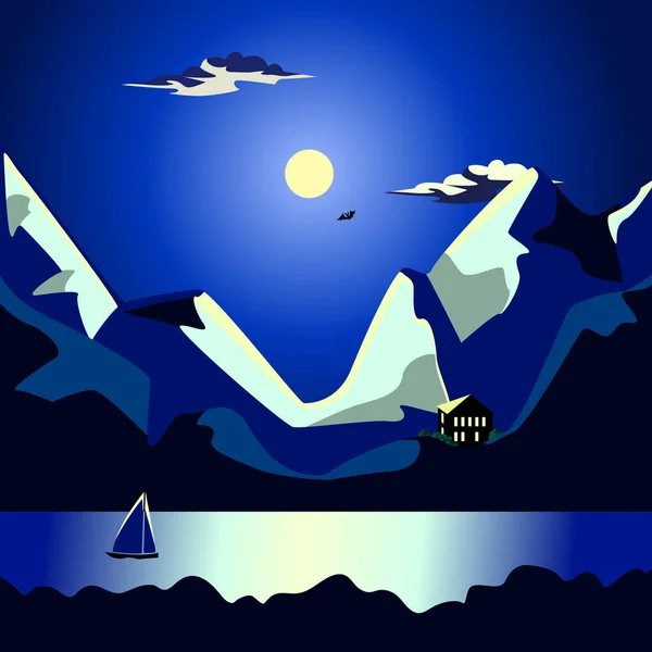 Paisaje del mar por la noche idílico — Vector de stock