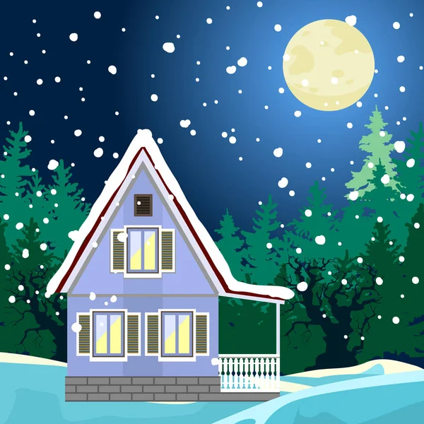 Vinter natt landskap — Stock vektor