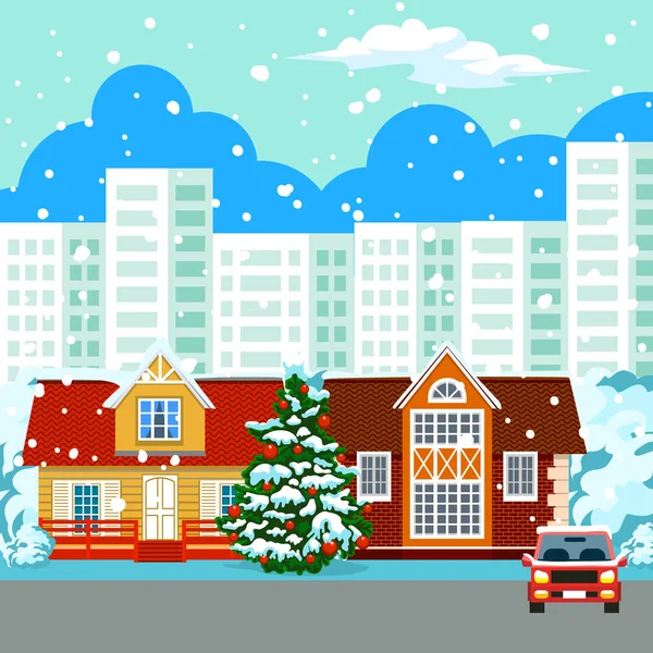 Vinter stadsbilden byggnader — Stock vektor