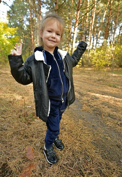 Beautiful Little Girl Autumn Walk Forest — Stock Photo, Image