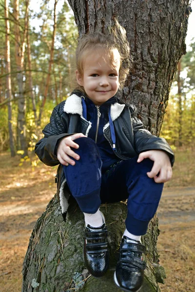 Hermosa Niña Paseo Otoño Bosque —  Fotos de Stock