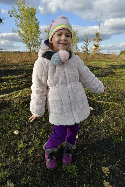 Красива Маленька Дівчинка Осінній Прогулянці Лісі — стокове фото