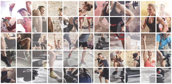 Collage von Sportfotos mit Menschen — Stockfoto