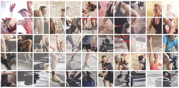 collage of sport photos with people