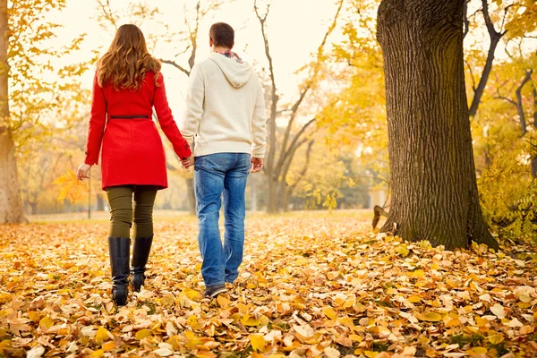 Vue de dos femme et homme amoureux dans le parc — Photo