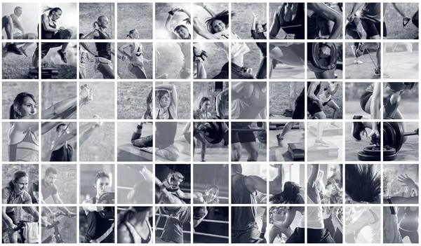 Колаж спортивних фотографій з людьми — стокове фото