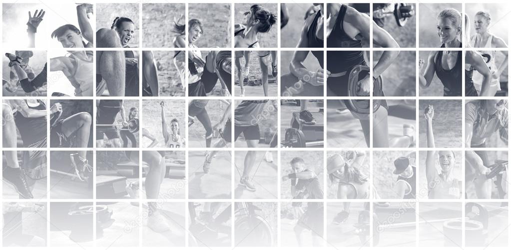 collage of sport photos with people