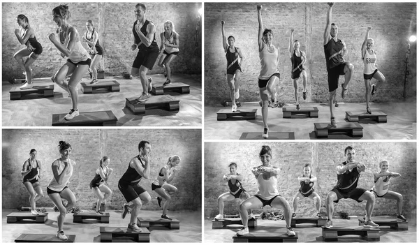 People doing exercise on steppers — Stock Photo, Image