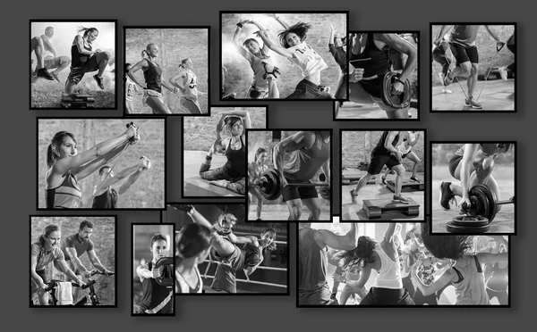 Collage de fotos deportivas con la gente — Foto de Stock