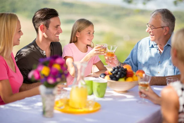 Glimlachend familie samen in de natuur — Stockfoto