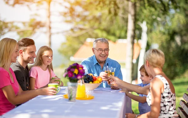 Familie met grootouders genieten van — Stockfoto