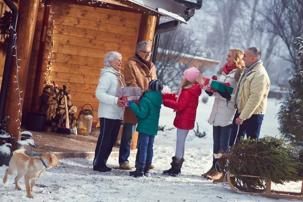 Family celebrating Christmas at home — Stock Photo, Image