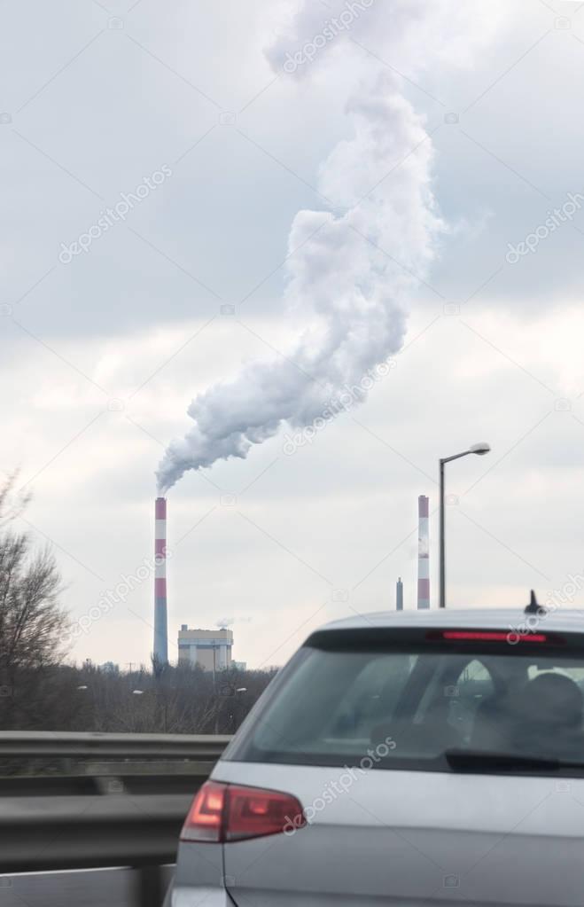 Factory chimney polluting air  