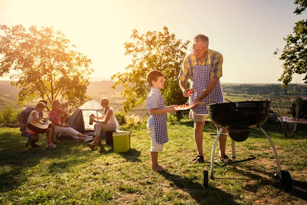 Семейный пикник с барбекю — стоковое фото