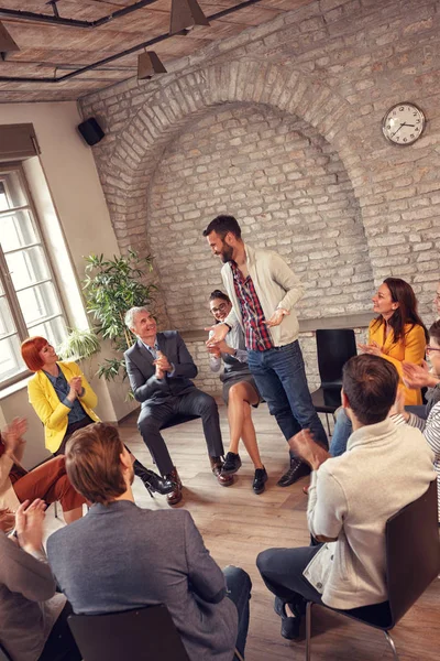 Group therapy meeting- business people discussion — Stock Photo, Image