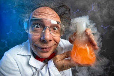 Crazy chemist with test tube clipart