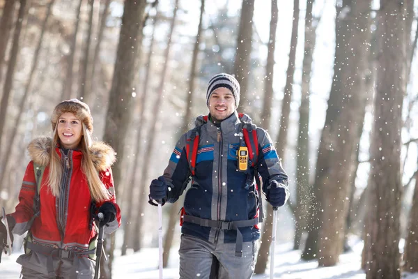 Birlikte kışın hiking aşık genç Çift 
