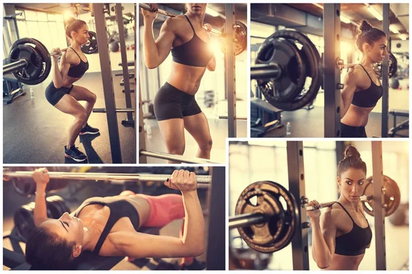 Donna Bodybuilding Gym logo collage — Foto Stock