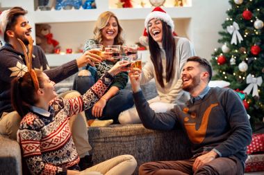 arkadaşlar, kutlama Noel evde onlar eğleniyor musun