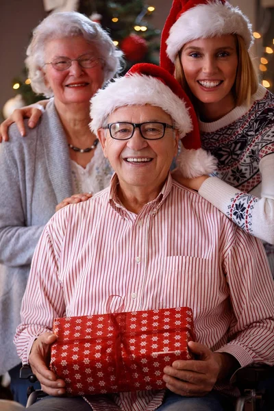 Christmas portrait - family with wearing Santa hat — Stock Photo, Image