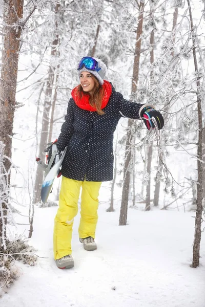 Kvinna med styrelsen på berget — Stockfoto