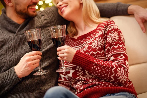 Christmas holiday - toasting with red wine — Stock Photo, Image