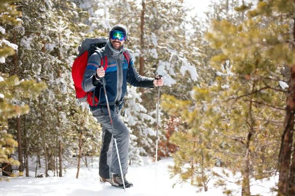 Man traveler with backpack hiking travel lifestyle adventure — Stock Photo, Image