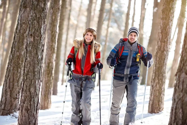 Couple of hikers in winter — Stock Photo, Image