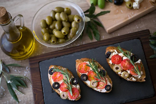 Italian bruschetta on plate for snack — Stock Photo, Image