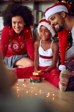 Mutlu Afrikalı Amerikan Ailesi Noel 'de