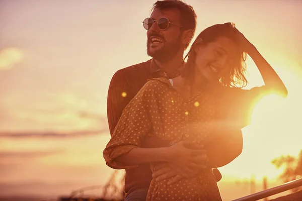 Young couple in love hugging outdoor. — Stock Photo, Image