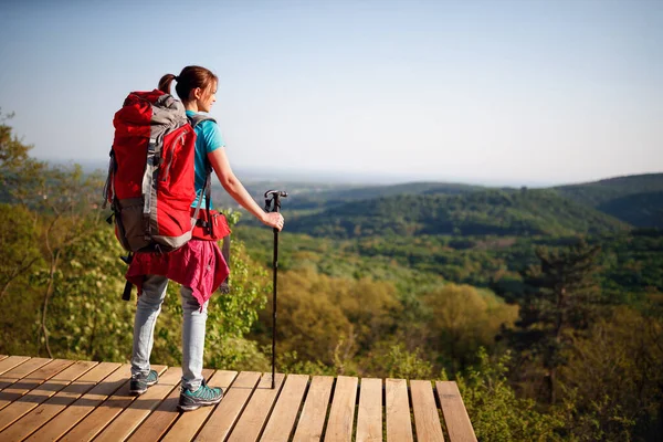 Teenage Female Hiker Watching Nature Distance — Stock fotografie