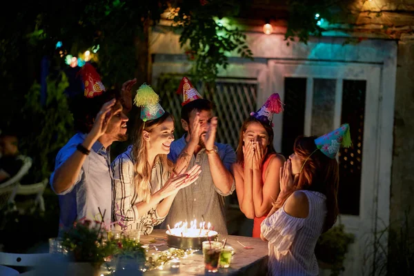 Birtday Girl Her Friends Enjoying Celebration — Stock Photo, Image
