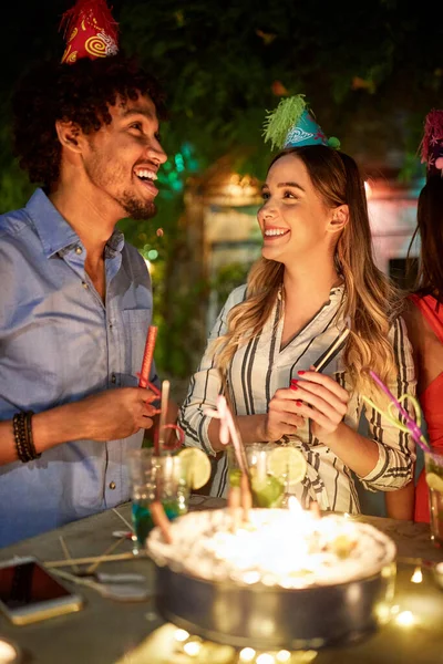 Happy Birtday Girl Friend Night Birtday Party — Stock Photo, Image
