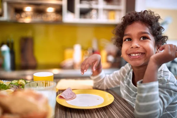 Happy Little African Girl Finishing Her Meal Smiling Happy Healthy — 图库照片