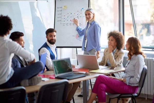 Reunión Negocios Oficina Concepto Grupo Jóvenes Emprendedores — Foto de Stock