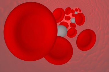 3D çizim: kırmızı ve beyaz kan hücreleri bir arter