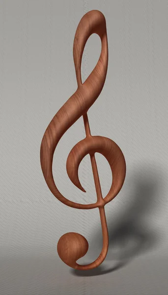 3D Illustration. Wooden treble clef on white material background — Stock Photo, Image