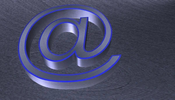 3D Illustration.at signo de correo electrónico metal cepillado con borde azul — Foto de Stock