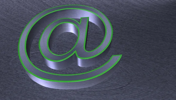 Illustration 3D signe email métal brossé avec bord vert — Photo