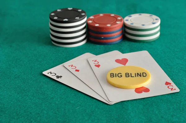 Cards with poker chips and the big blind chip