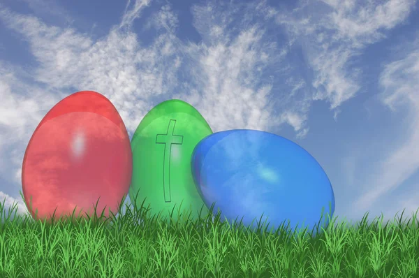 3D. három átlátni a húsvéti tojás — Stock Fotó
