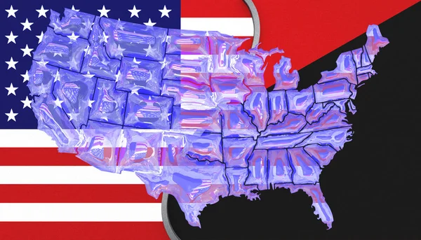 USA flag and an Antifa flag with a map of America