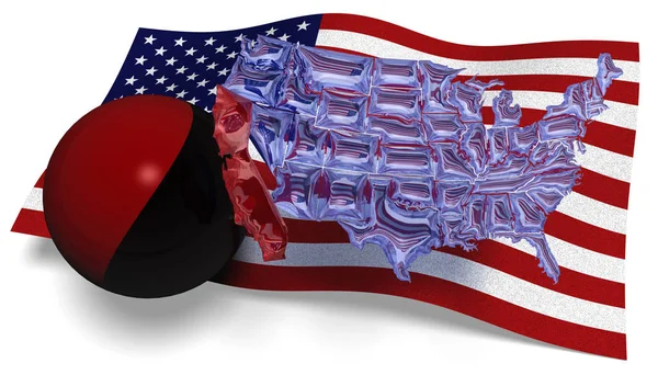 Mapa da América contra uma bandeira dos EUA e uma bandeira de Antifa Fotografias De Stock Royalty-Free